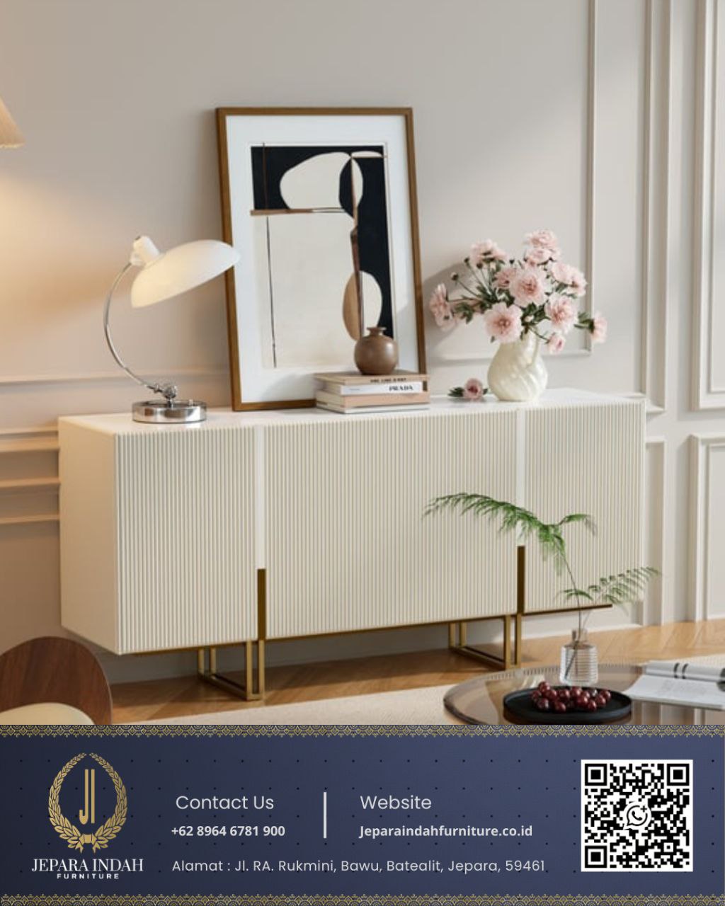 Bufet Console Putih Cream Modern Minimalis Scandinavian