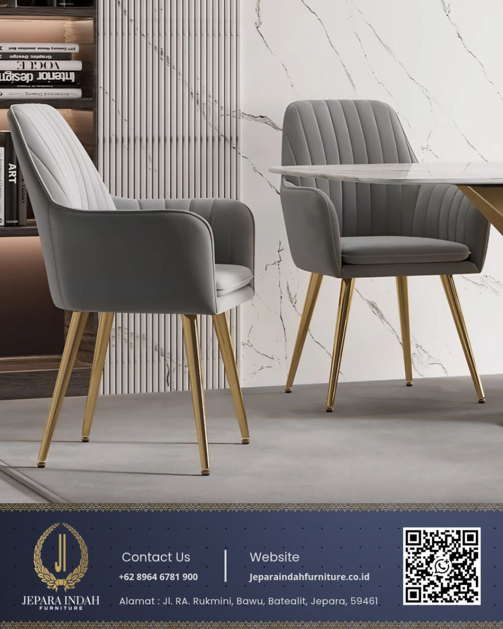 Kursi Makan Mewah Modern Minimalis Abu-abu Grey