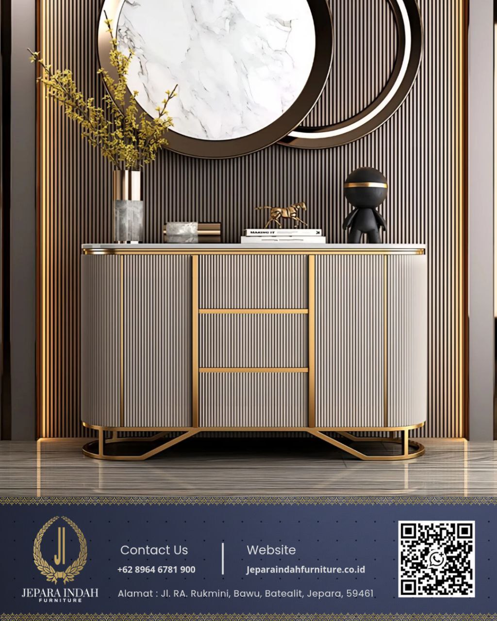 Bufet Credenza Mewah Modern Aksen Gold