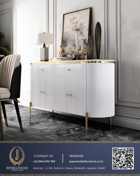 Meja Bufet Drawer Mewah Putih Gold Luxury Terbaru