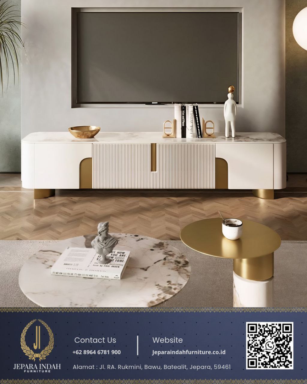 Meja Bufet TV Minimalis Modern Bingkai Gold