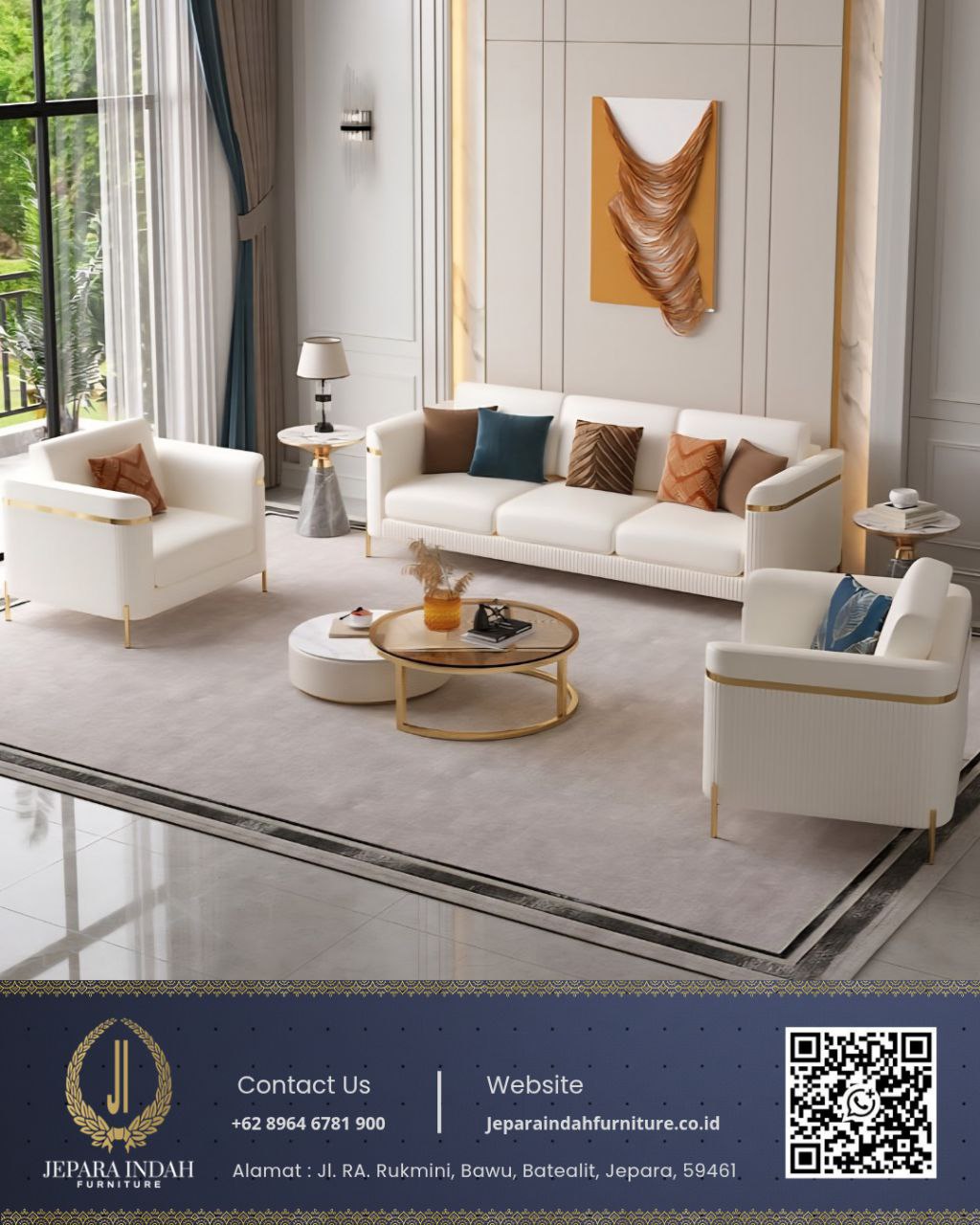 Set Sofa Ruang Tamu Minimalis Modern Aksen Satainless Gold