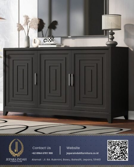 Bufet TV Hitam Minimalis Modern Motif Panel
