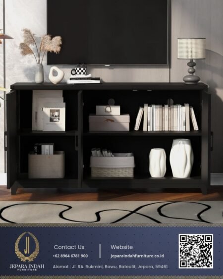 Bufet TV Hitam Minimalis Modern Motif Panel
