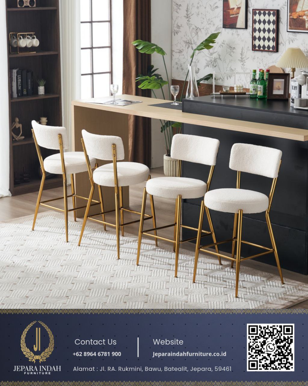 Kursi Bar Mewah Modern Kaki Gold Stainless
