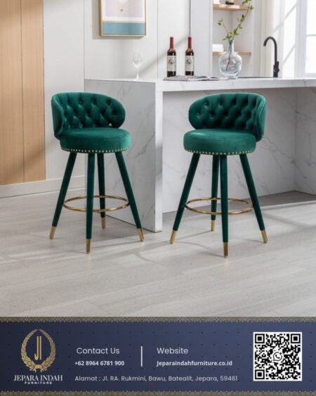 Kursi Bar Modern Hijau Emerald Bluderu Minimalis