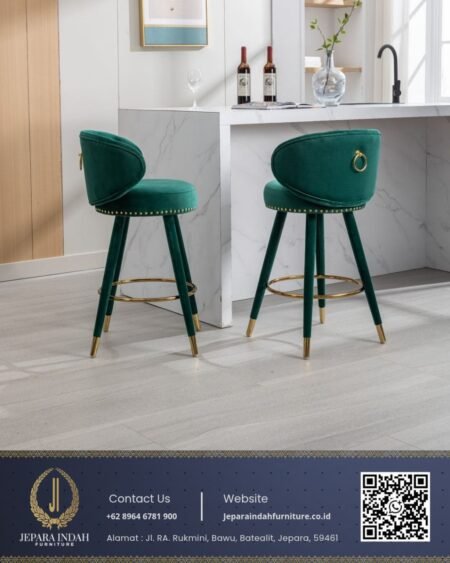 Kursi Bar Modern Hijau Emerald Bluderu Minimalis