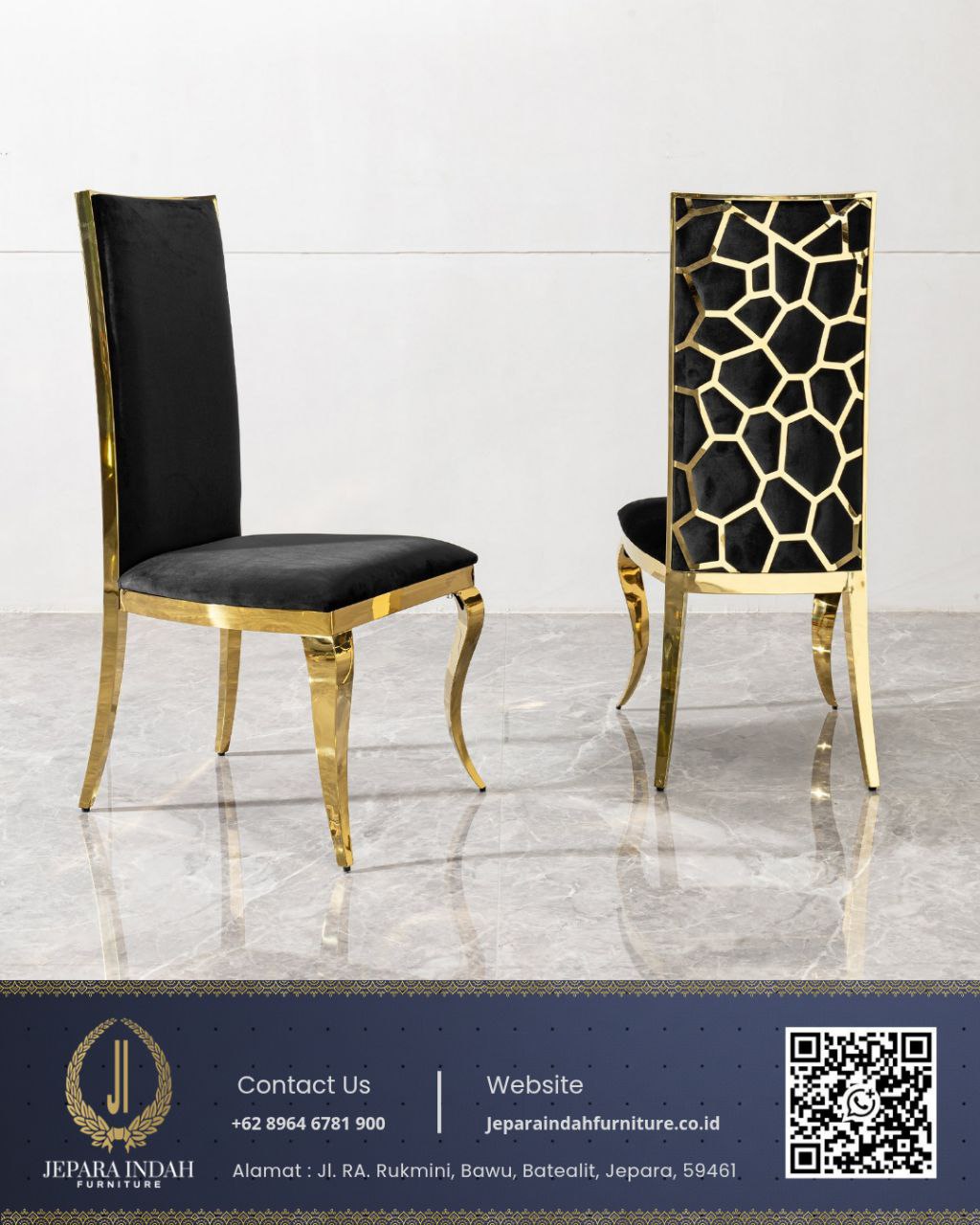 Kursi Makan Mewah Stainless Desain Luxury Hitam Gold