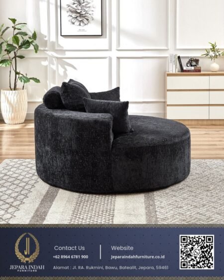 Kursi Sofa Bulat Round Minimalis Modern Hitam
