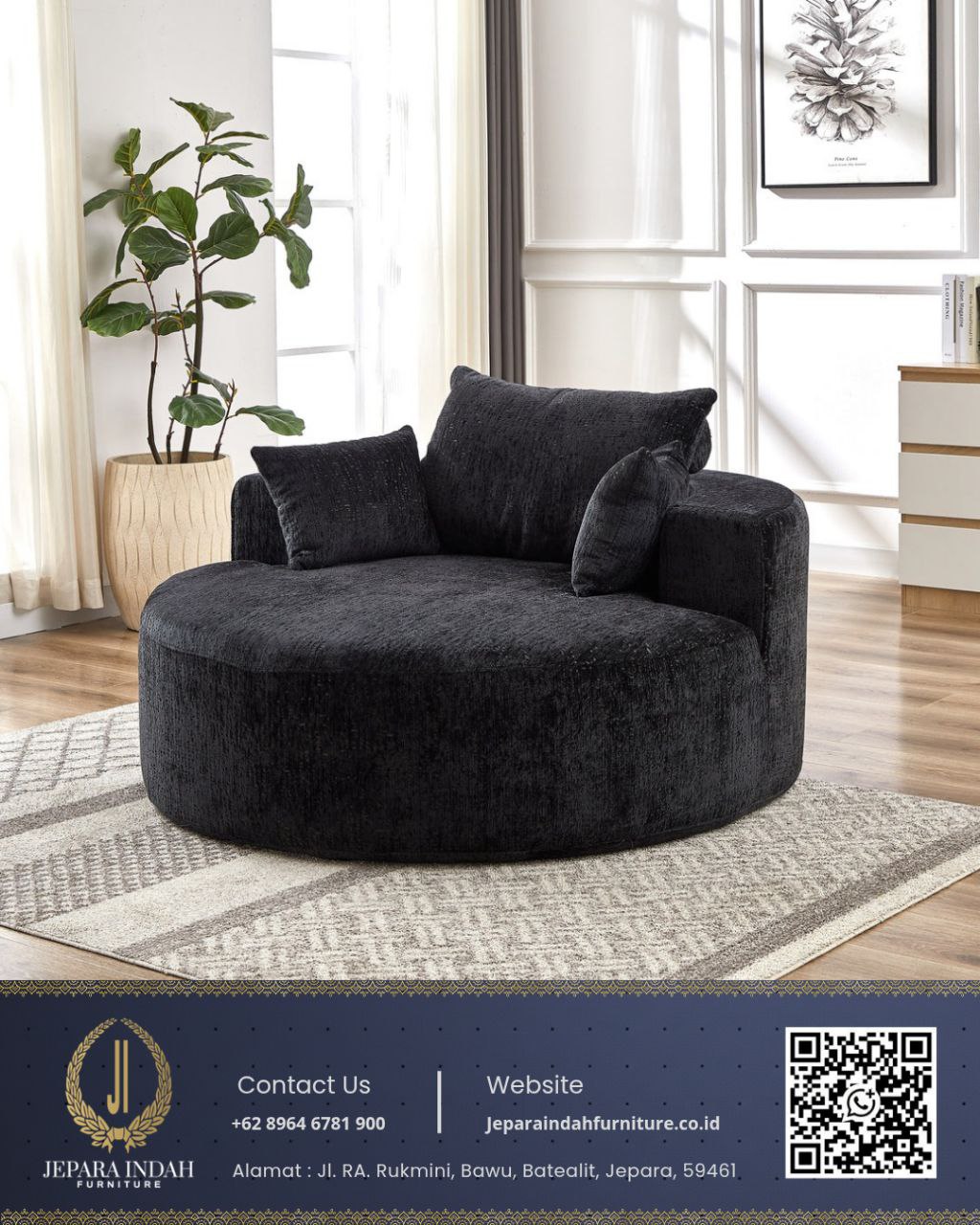 Kursi Sofa Bulat Round Minimalis Modern Hitam