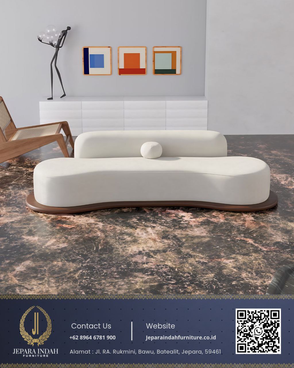 Kursi Sofa Minimalis Curved Organik Modern Putih