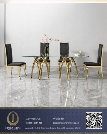 Meja Makan Mewah Aurora Stainless Gold Prestige