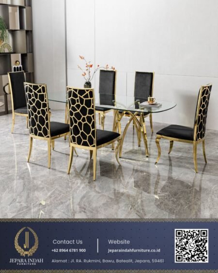 Meja Makan Mewah Aurora Stainless Gold Prestige