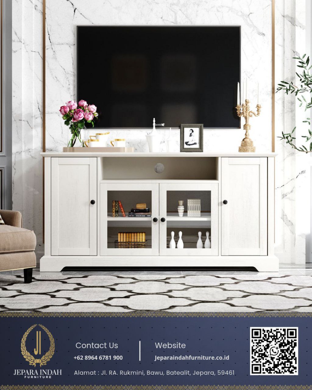 Meja TV Contemporary Minimalis Putih Aurora Cabinet