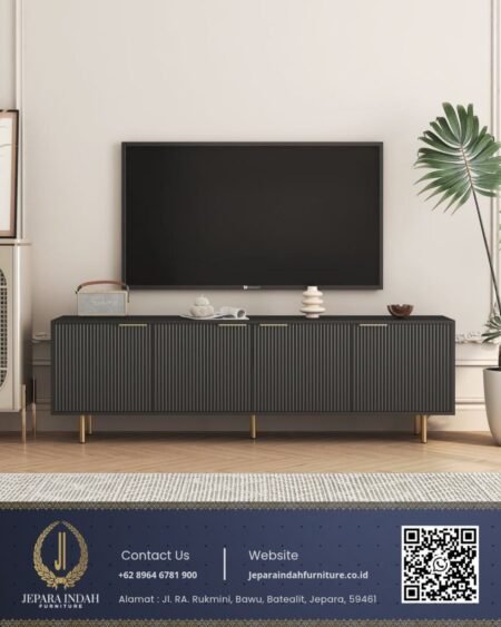 Meja TV Minimalis Fluted Panel Garis Vertikal Modern