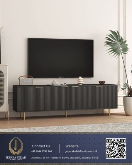 Meja TV Minimalis Fluted Panel Garis Vertikal Modern