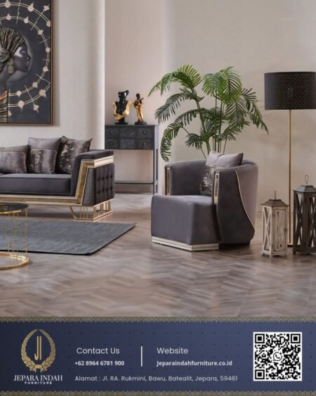 Set Kursi Sofa Tamu Mewah Modern Charcoal Tufted