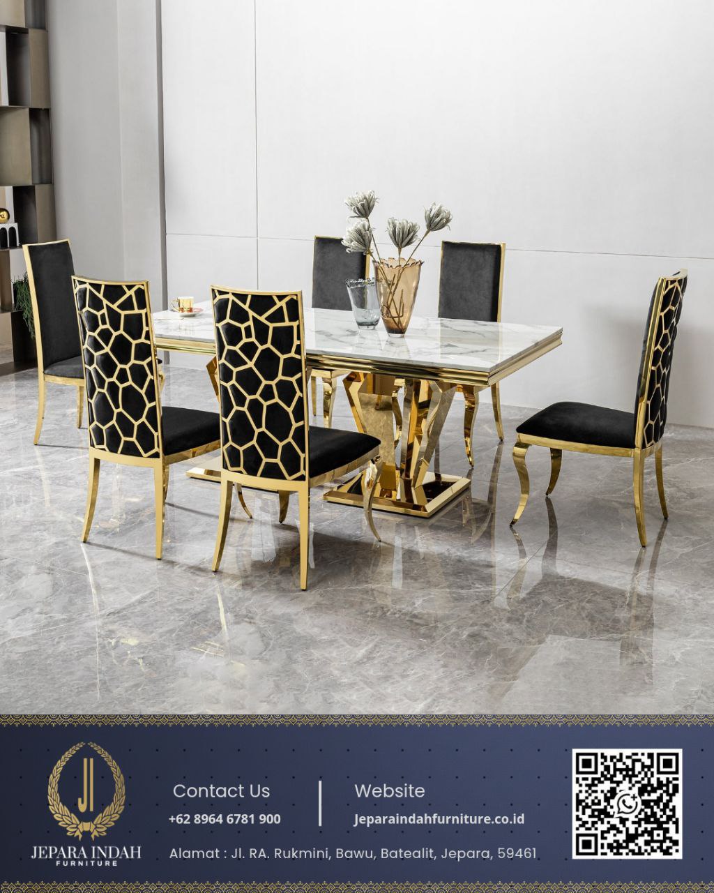 Set Meja Makan Mewah Stainless Eksklusif Marmer