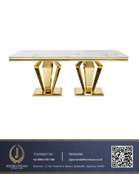 Set Meja Makan Mewah Stainless Eksklusif Marmer