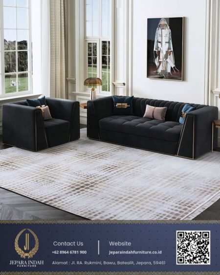 Set Sofa Kursi Tamu Modern Hitam Gold Premium