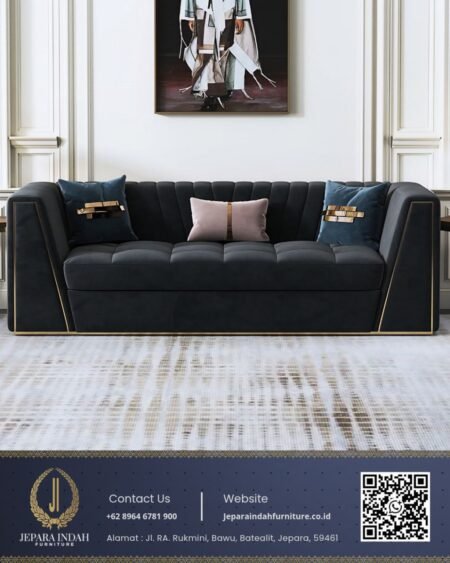 Set Sofa Kursi Tamu Modern Hitam Gold Premium