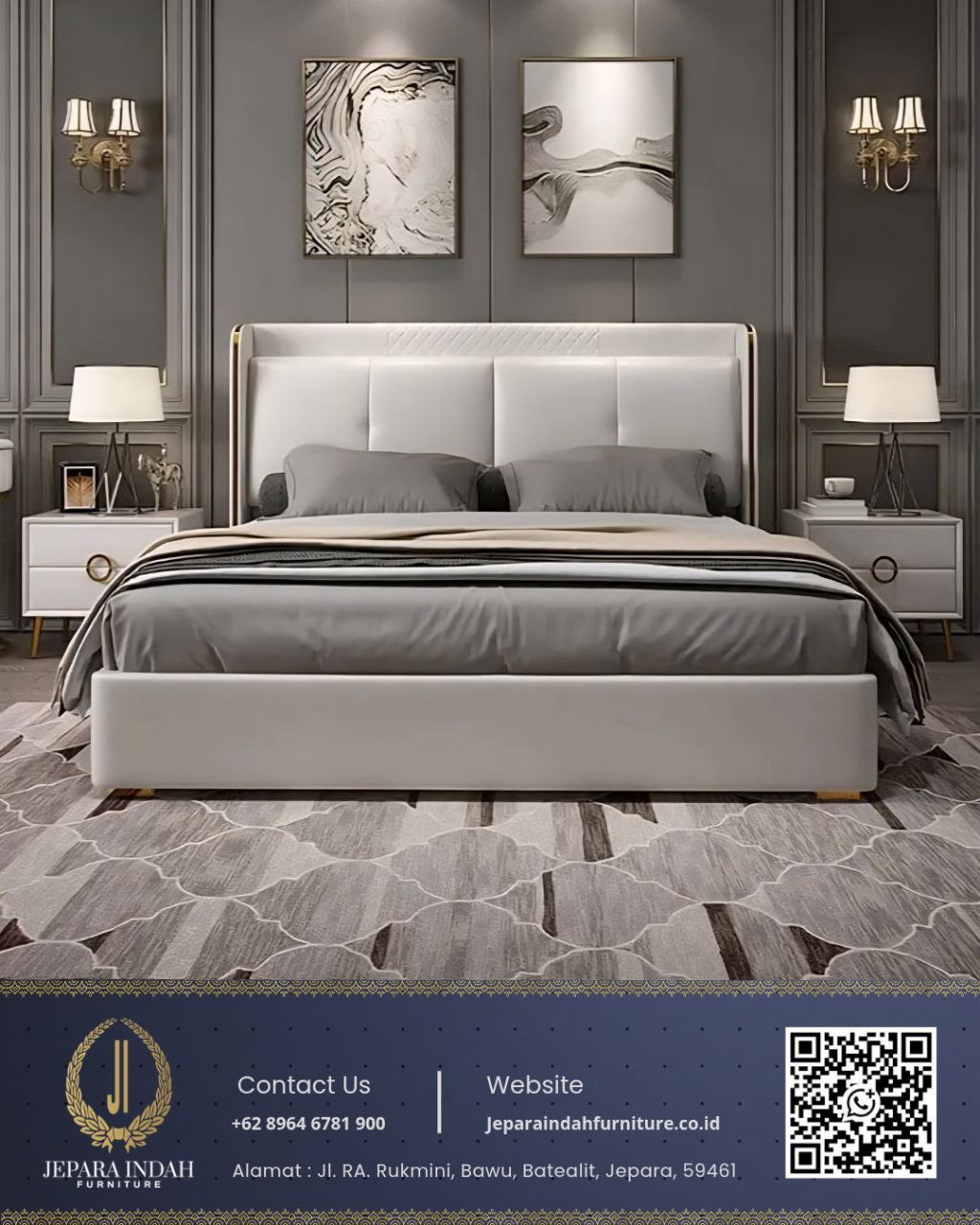 Tempat Tidur Minimalis Modern Cream Elegan