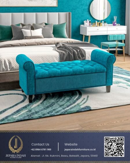 Bangku Sofa Ottoman Bench Mewah Modern Teal