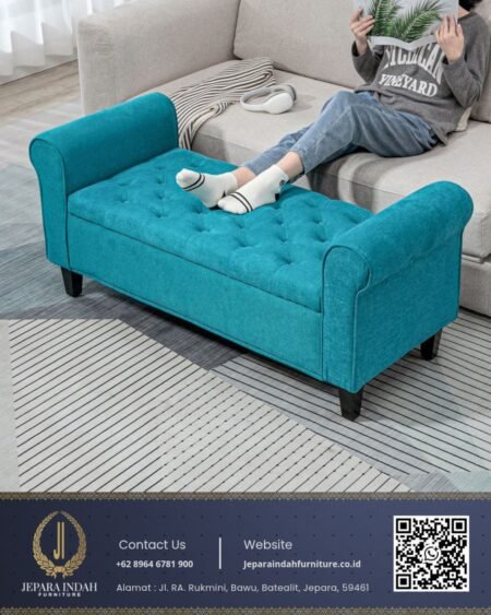 Bangku Sofa Ottoman Bench Mewah Modern Teal