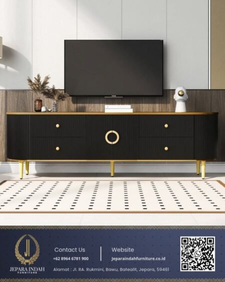 Bufet TV Mewah Doff Matte Gold Modern Fungsional