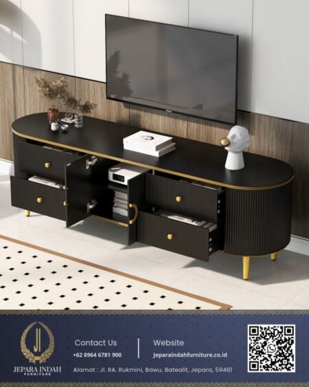 Bufet TV Mewah Doff Matte Gold Modern Fungsional