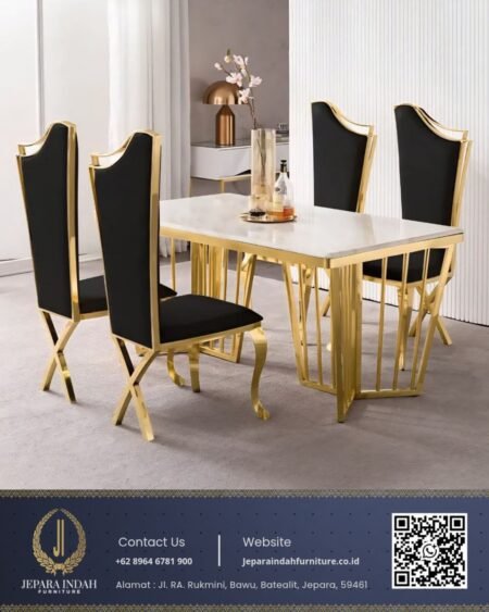 Meja Makan Mewah Modern Stainless Marmer