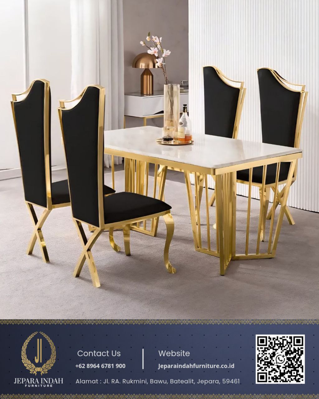 Meja Makan Mewah Modern Stainless Marmer