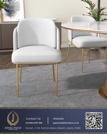 Set Meja Makan Bundar Top Marble Mewah Modern