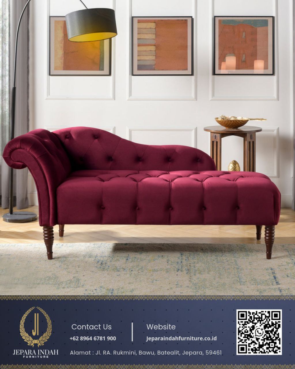 Sofa Chaise Lounge Mewah Classic Chesterfield Burgundy