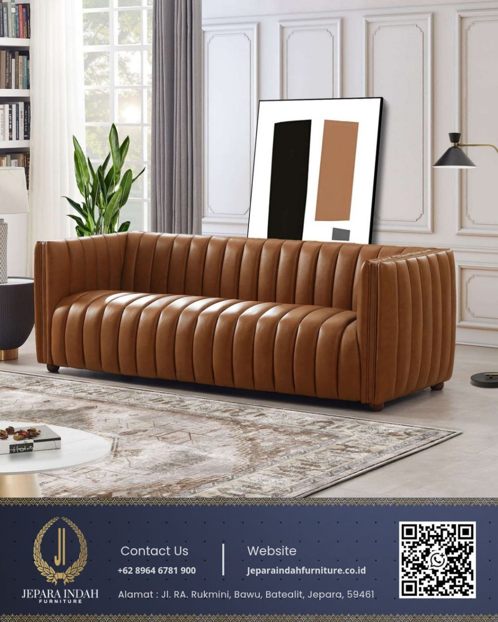 Sofa Tamu Mewah Modern Minimalis Caramel Tan
