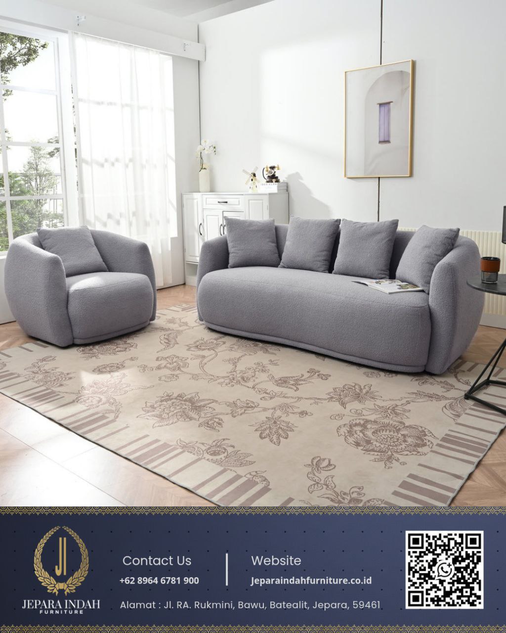 Sofa Tamu Set Mewah Boucle Modern Scandinavian