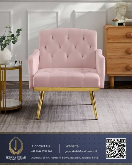 Armchair Mewah Kursi Tamu Minimalis Pink Gold
