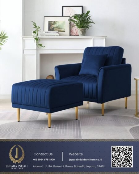 Kursi Santai Modern Minimalis Ottoman Biru Navy