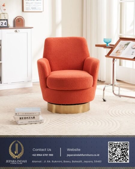 Kursi Sofa Swivel Minimalis Orange Boucle Jepara