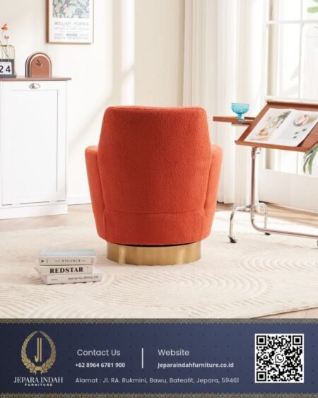 Kursi Sofa Swivel Minimalis Orange Boucle Jepara