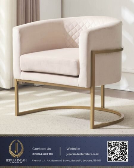 Kursi Tamu Barrel Chair Modern Minimalis Cream Beige