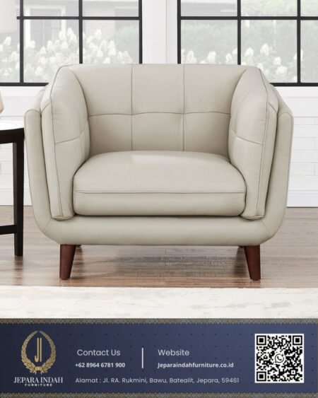 Kursi Tamu Single Minimalis Modern Cream Leather
