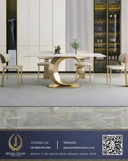 Meja Makan Marmer Putih Modern Stainless Gold