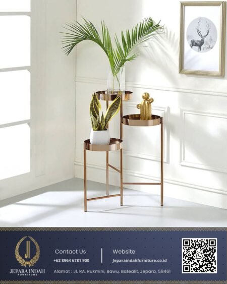 Rak Pot Bunga Minimalis Modern 3 Tingkat Gold