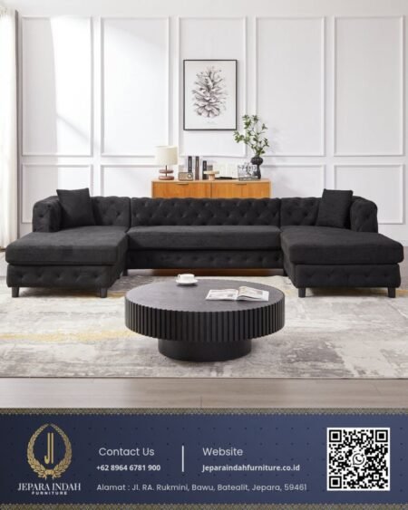 Sofa Chesterfield Sudut Mewah Hitam Modern