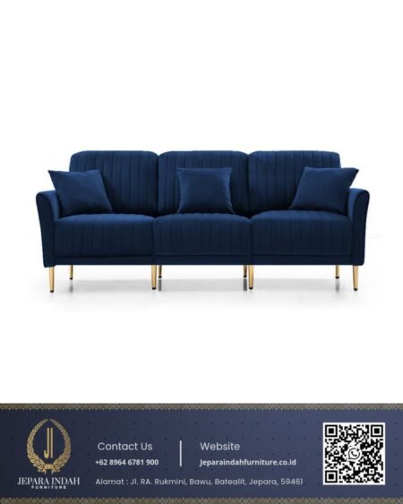 Sofa Ruang Tamu Modern 3 Seater Biru Dongker Minimalis