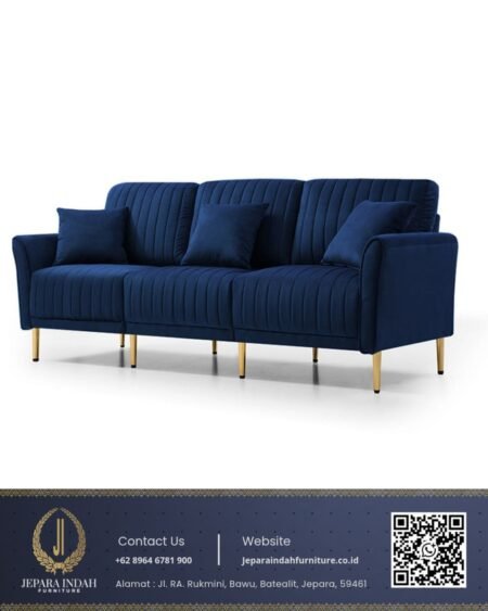 Sofa Ruang Tamu Modern 3 Seater Biru Dongker Minimalis