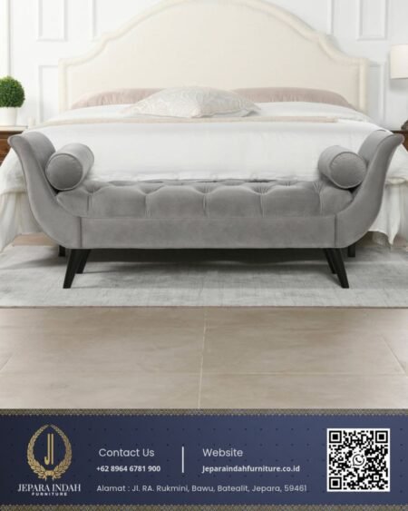 Sofa Santai Bench Bed Beludru Abu Minimalis