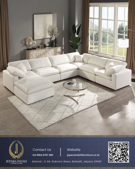 Sofa Sectional Cloud Putih Estetik U-Shape Minimalis Empuk