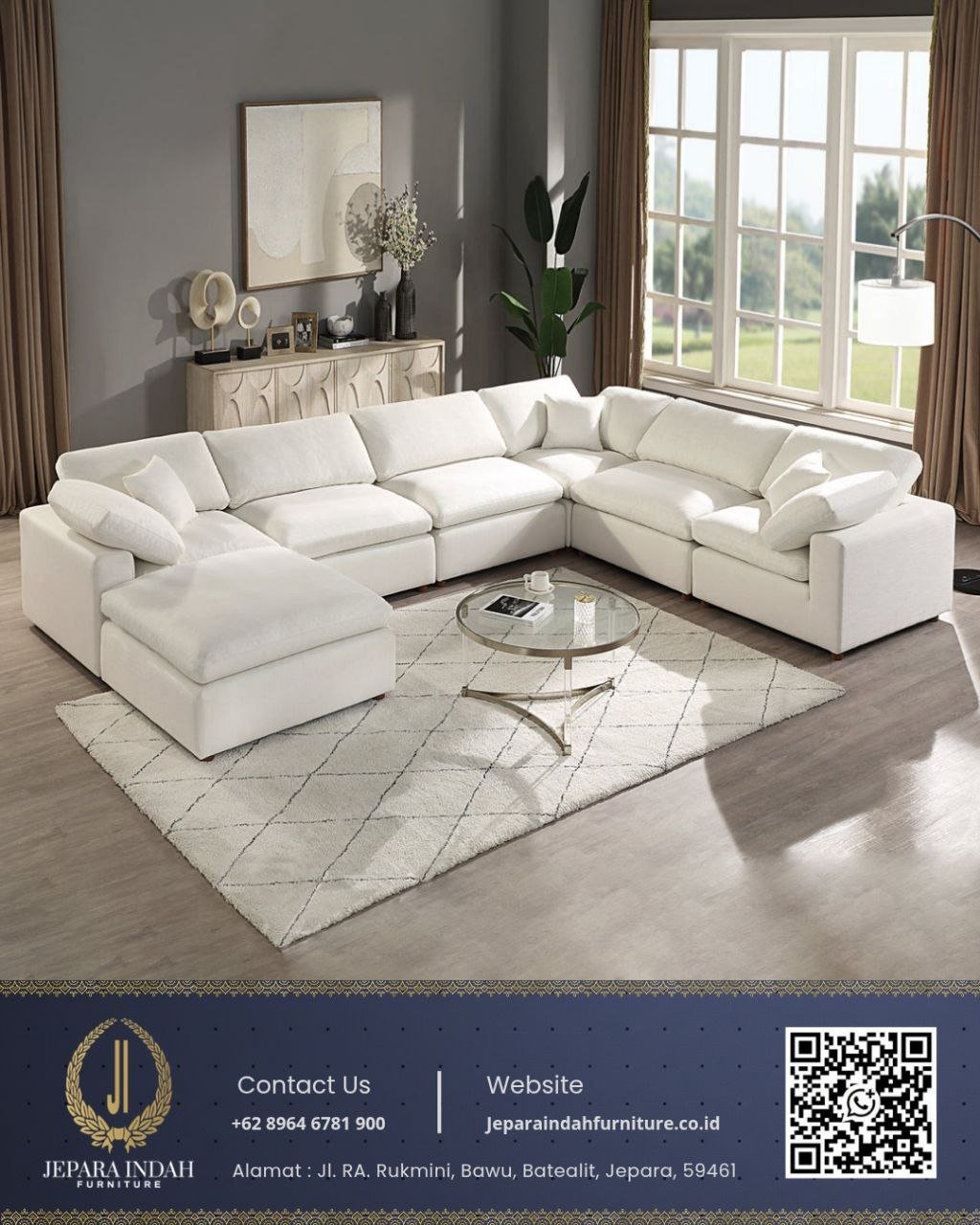 Sofa Sectional Cloud Putih Estetik U-Shape Minimalis Empuk